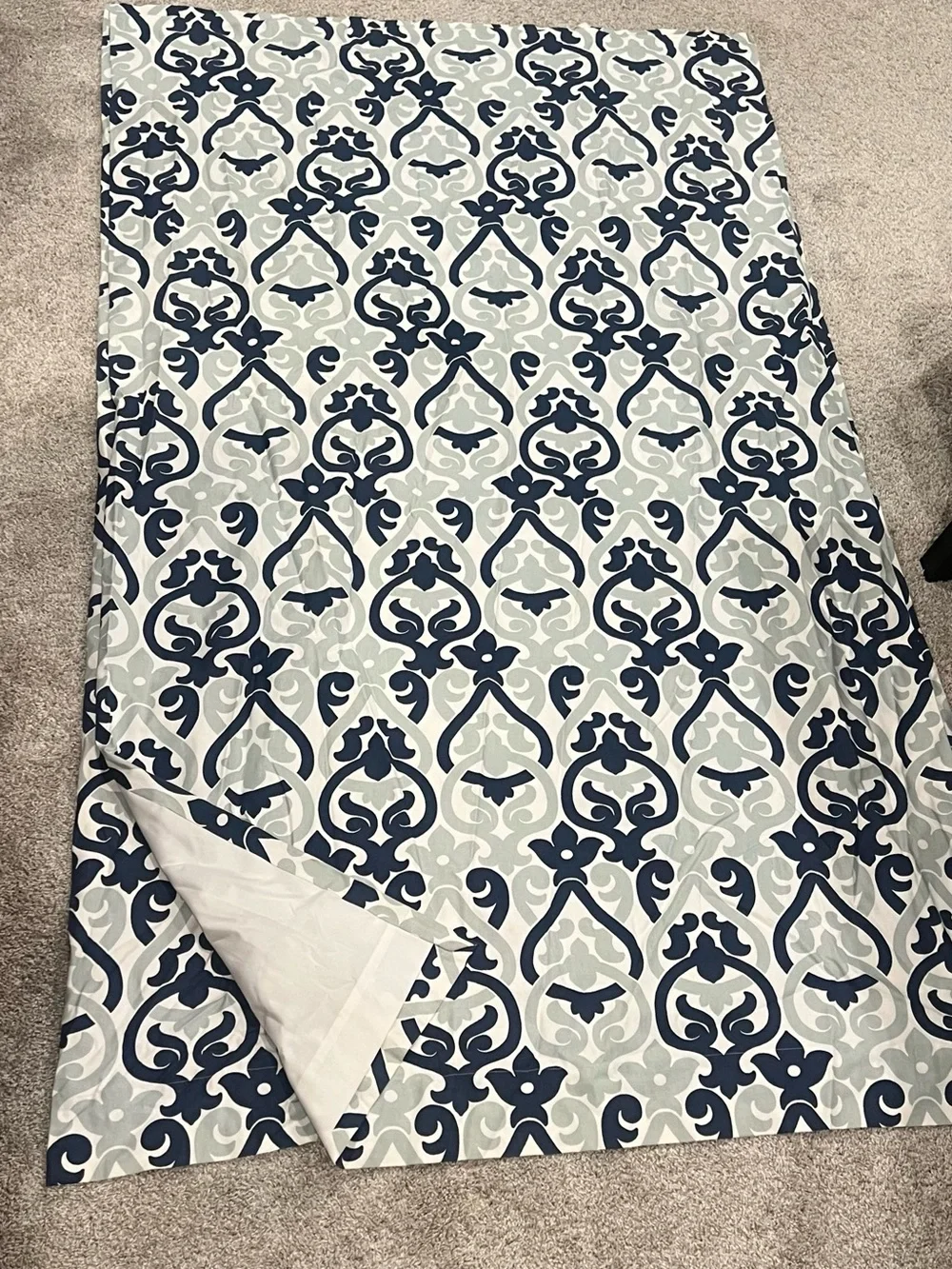 Navy & Gray Damask/Trellis Curtain Panels (2) 50”x84” - Custom